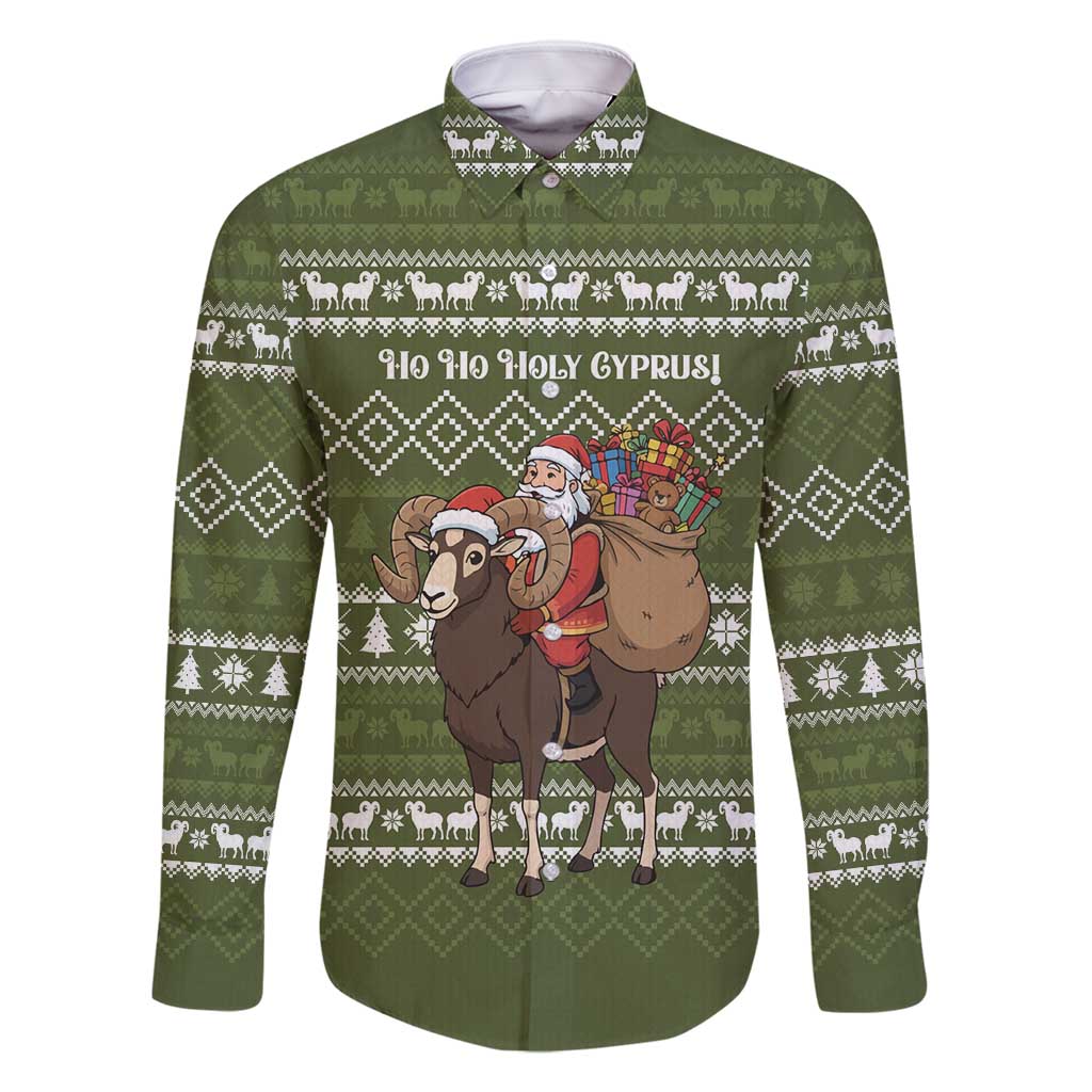 Cyprus Christmas Family Matching Long Sleeve Bodycon Dress and Hawaiian Shirt with Santa Riding Ram Ho Ho Holy Cyprus Text and Green Holiday - Wonder Print Shop