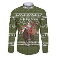 Cyprus Christmas Family Matching Long Sleeve Bodycon Dress and Hawaiian Shirt with Santa Riding Ram Ho Ho Holy Cyprus Text and Green Holiday - Wonder Print Shop