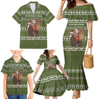Cyprus Christmas Family Matching Mermaid Dress and Hawaiian Shirt with Santa Riding Ram Ho Ho Holy Cyprus Text and Green Holiday - Wonder Print Shop