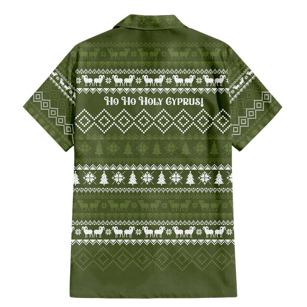 Cyprus Christmas Family Matching Mermaid Dress and Hawaiian Shirt with Santa Riding Ram Ho Ho Holy Cyprus Text and Green Holiday - Wonder Print Shop
