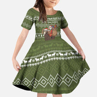 Cyprus Christmas Family Matching Off The Shoulder Long Sleeve Dress and Hawaiian Shirt with Santa Riding Ram Ho Ho Holy Cyprus Text and Green Holiday - Wonder Print Shop