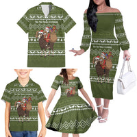 Cyprus Christmas Family Matching Off The Shoulder Long Sleeve Dress and Hawaiian Shirt with Santa Riding Ram Ho Ho Holy Cyprus Text and Green Holiday - Wonder Print Shop