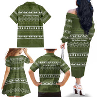 Cyprus Christmas Family Matching Off The Shoulder Long Sleeve Dress and Hawaiian Shirt with Santa Riding Ram Ho Ho Holy Cyprus Text and Green Holiday - Wonder Print Shop