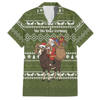 Cyprus Christmas Family Matching Off The Shoulder Long Sleeve Dress and Hawaiian Shirt with Santa Riding Ram Ho Ho Holy Cyprus Text and Green Holiday - Wonder Print Shop