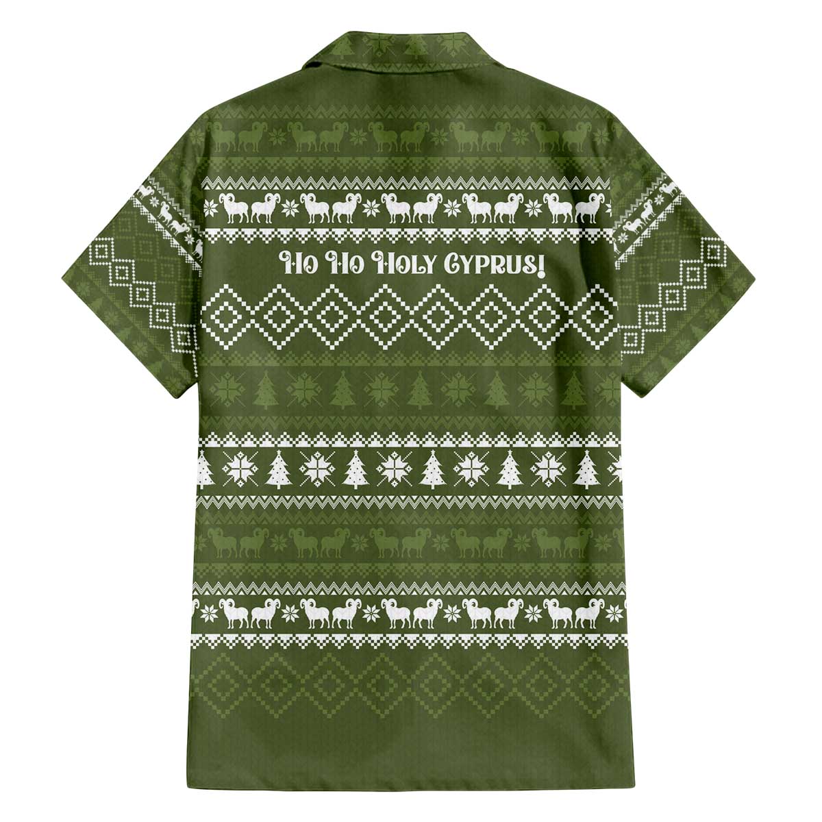 Cyprus Christmas Family Matching Off The Shoulder Long Sleeve Dress and Hawaiian Shirt with Santa Riding Ram Ho Ho Holy Cyprus Text and Green Holiday - Wonder Print Shop