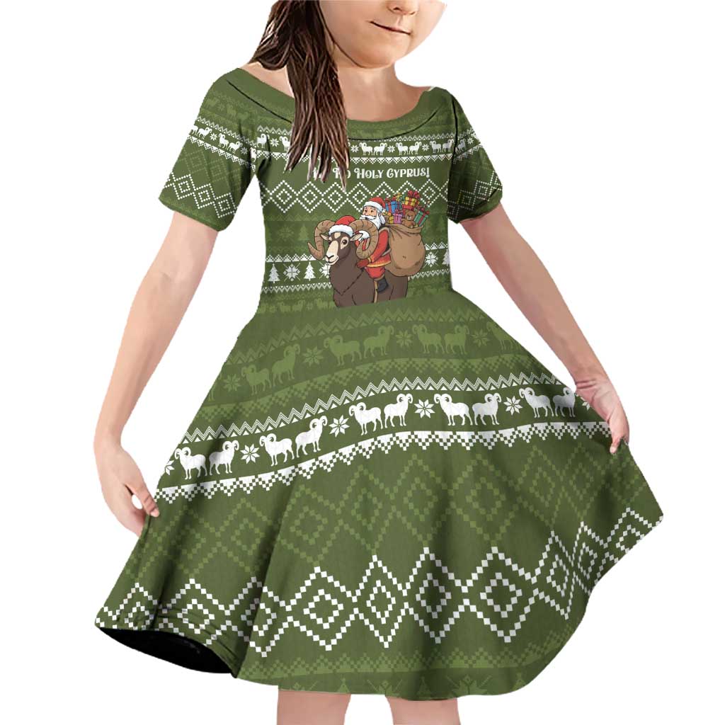 Cyprus Christmas Family Matching Off Shoulder Short Dress and Hawaiian Shirt with Santa Riding Ram Ho Ho Holy Cyprus Text and Green Holiday - Wonder Print Shop