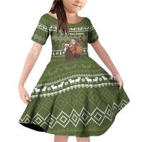 Cyprus Christmas Family Matching Off Shoulder Short Dress and Hawaiian Shirt with Santa Riding Ram Ho Ho Holy Cyprus Text and Green Holiday - Wonder Print Shop