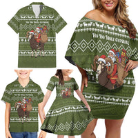 Cyprus Christmas Family Matching Off Shoulder Short Dress and Hawaiian Shirt with Santa Riding Ram Ho Ho Holy Cyprus Text and Green Holiday - Wonder Print Shop