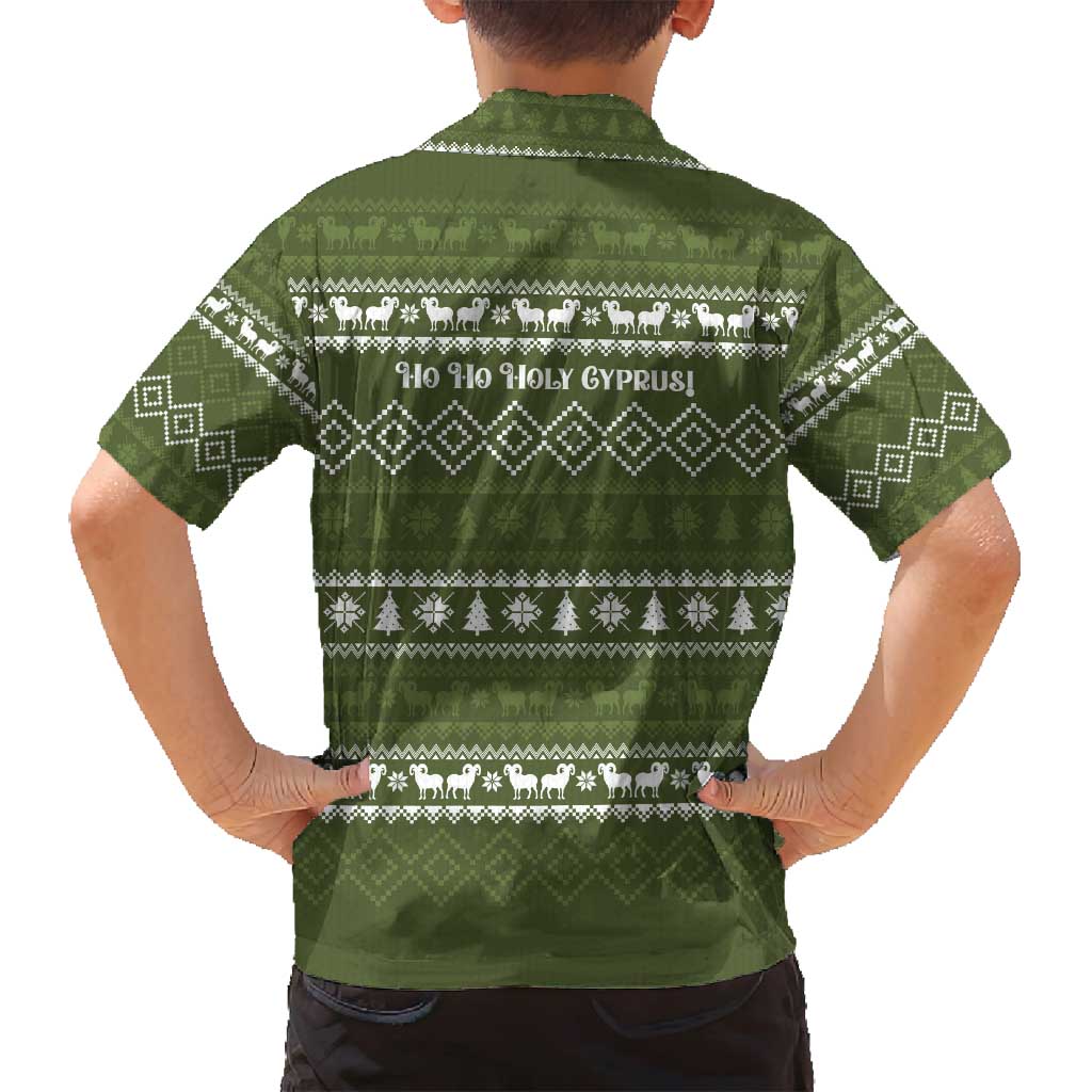 Cyprus Christmas Family Matching Puletasi and Hawaiian Shirt with Santa Riding Ram Ho Ho Holy Cyprus Text and Green Holiday - Wonder Print Shop