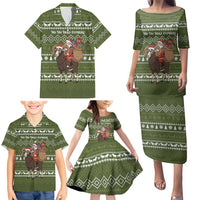 Cyprus Christmas Family Matching Puletasi and Hawaiian Shirt with Santa Riding Ram Ho Ho Holy Cyprus Text and Green Holiday - Wonder Print Shop