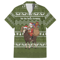 Cyprus Christmas Family Matching Short Sleeve Bodycon Dress and Hawaiian Shirt with Santa Riding Ram Ho Ho Holy Cyprus Text and Green Holiday - Wonder Print Shop