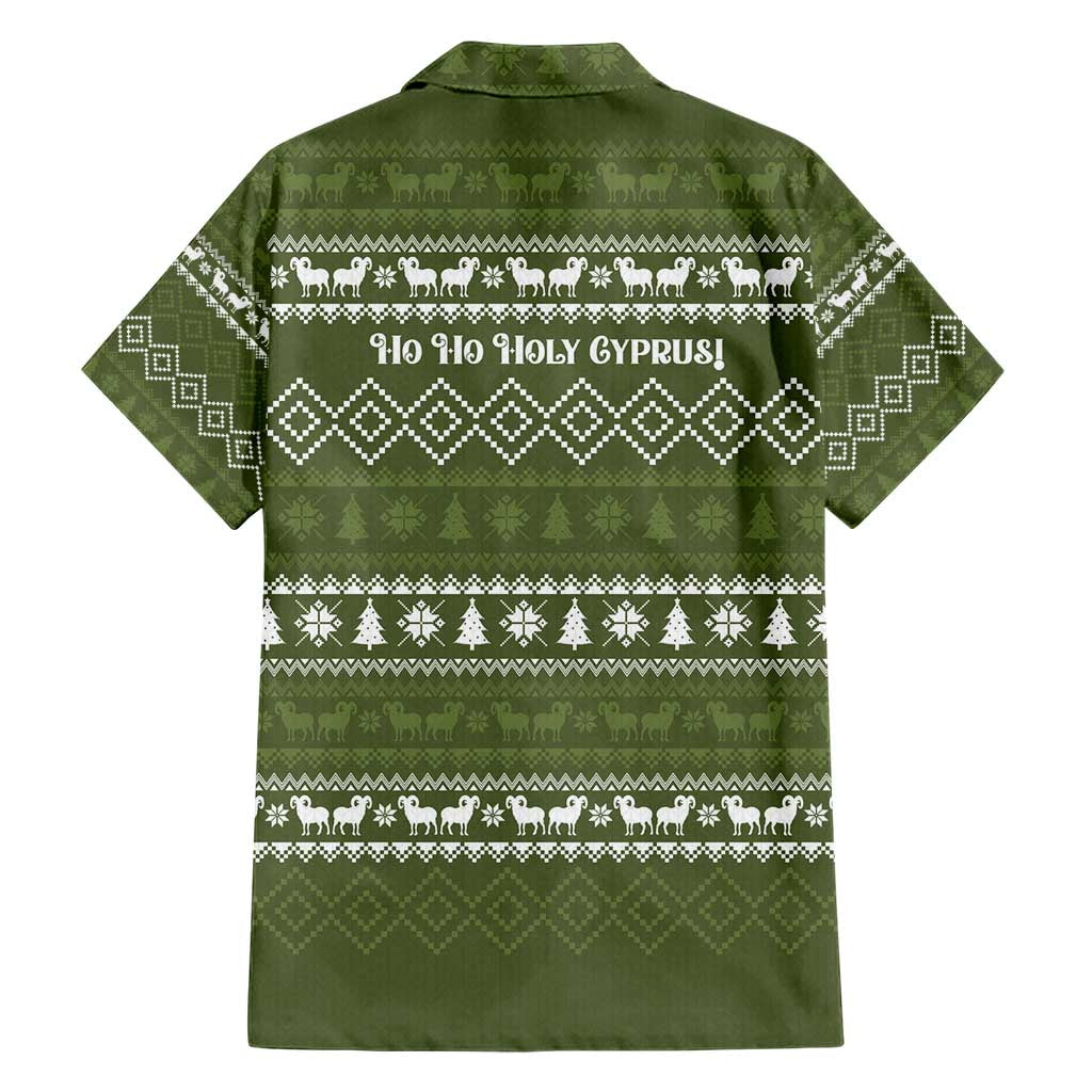 Cyprus Christmas Family Matching Short Sleeve Bodycon Dress and Hawaiian Shirt with Santa Riding Ram Ho Ho Holy Cyprus Text and Green Holiday - Wonder Print Shop
