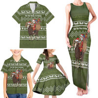 Cyprus Christmas Family Matching Tank Maxi Dress and Hawaiian Shirt with Santa Riding Ram Ho Ho Holy Cyprus Text and Green Holiday - Wonder Print Shop