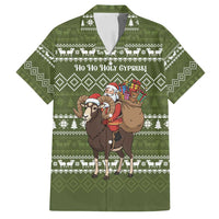 Cyprus Christmas Family Matching Tank Maxi Dress and Hawaiian Shirt with Santa Riding Ram Ho Ho Holy Cyprus Text and Green Holiday - Wonder Print Shop