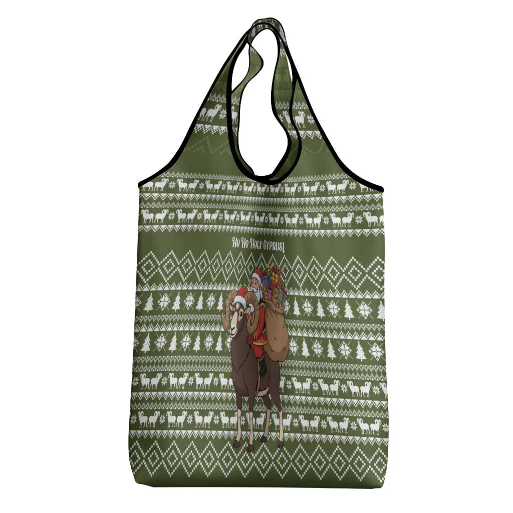 Cyprus Christmas Grocery Bag with Santa Riding Ram Ho Ho Holy Cyprus Text and Green Holiday - Wonder Print Shop