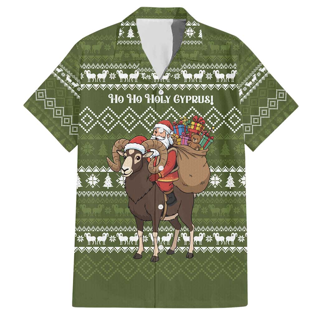 Cyprus Christmas Hawaiian Shirt with Santa Riding Ram Ho Ho Holy Cyprus Text and Green Holiday - Wonder Print Shop