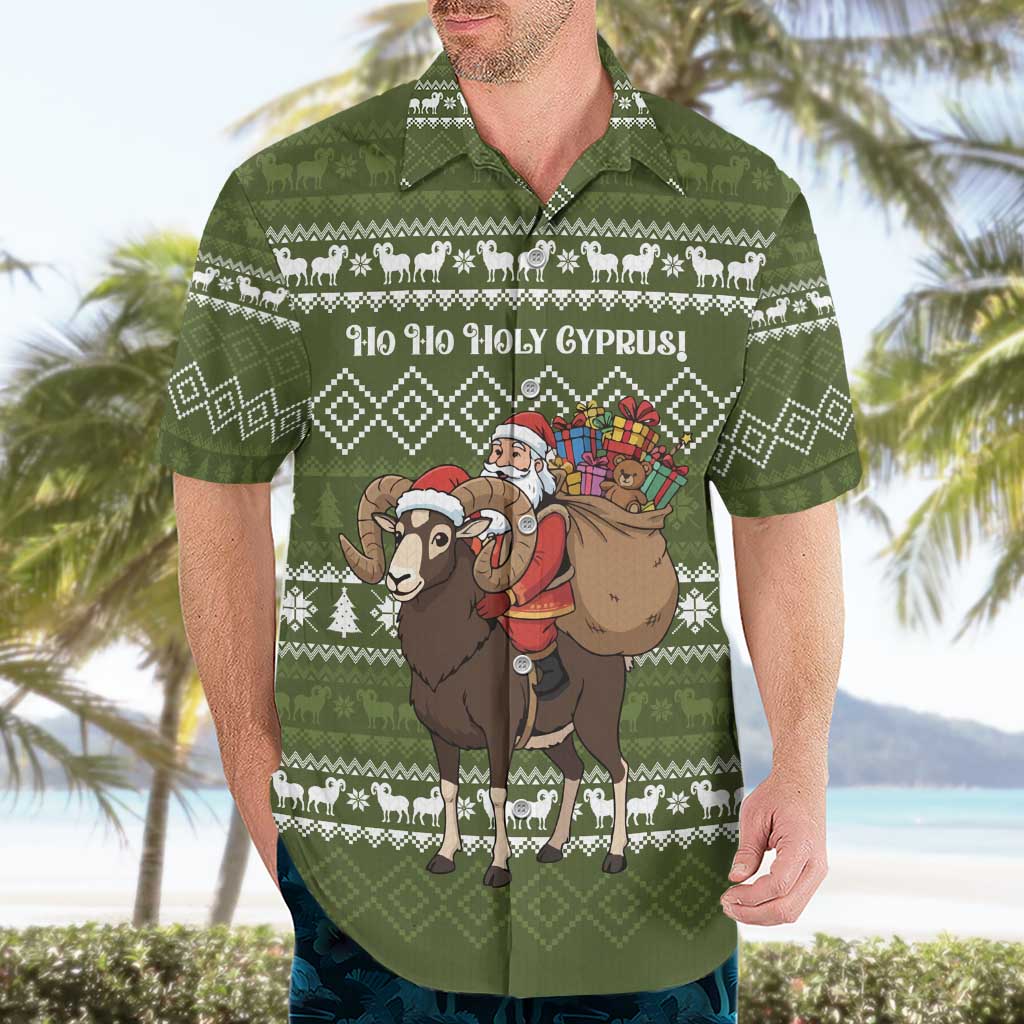 Cyprus Christmas Hawaiian Shirt with Santa Riding Ram Ho Ho Holy Cyprus Text and Green Holiday - Wonder Print Shop