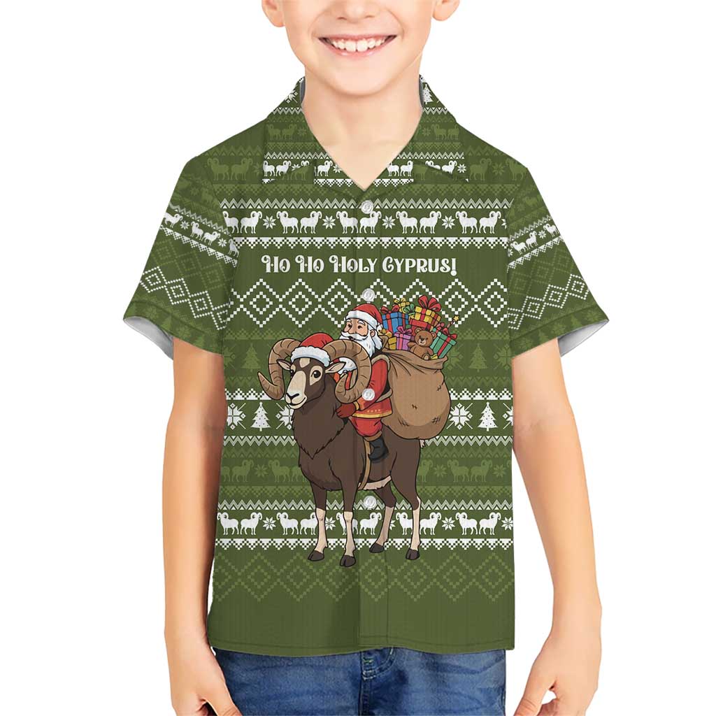 Cyprus Christmas Hawaiian Shirt with Santa Riding Ram Ho Ho Holy Cyprus Text and Green Holiday - Wonder Print Shop