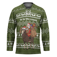 Cyprus Christmas Hockey Jersey with Santa Riding Ram Ho Ho Holy Cyprus Text and Green Holiday - Wonder Print Shop