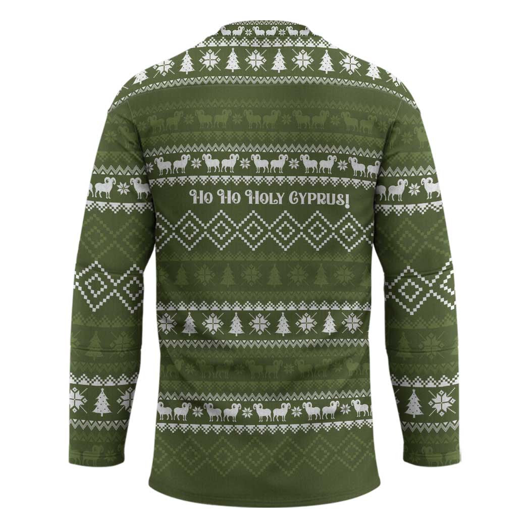 Cyprus Christmas Hockey Jersey with Santa Riding Ram Ho Ho Holy Cyprus Text and Green Holiday - Wonder Print Shop