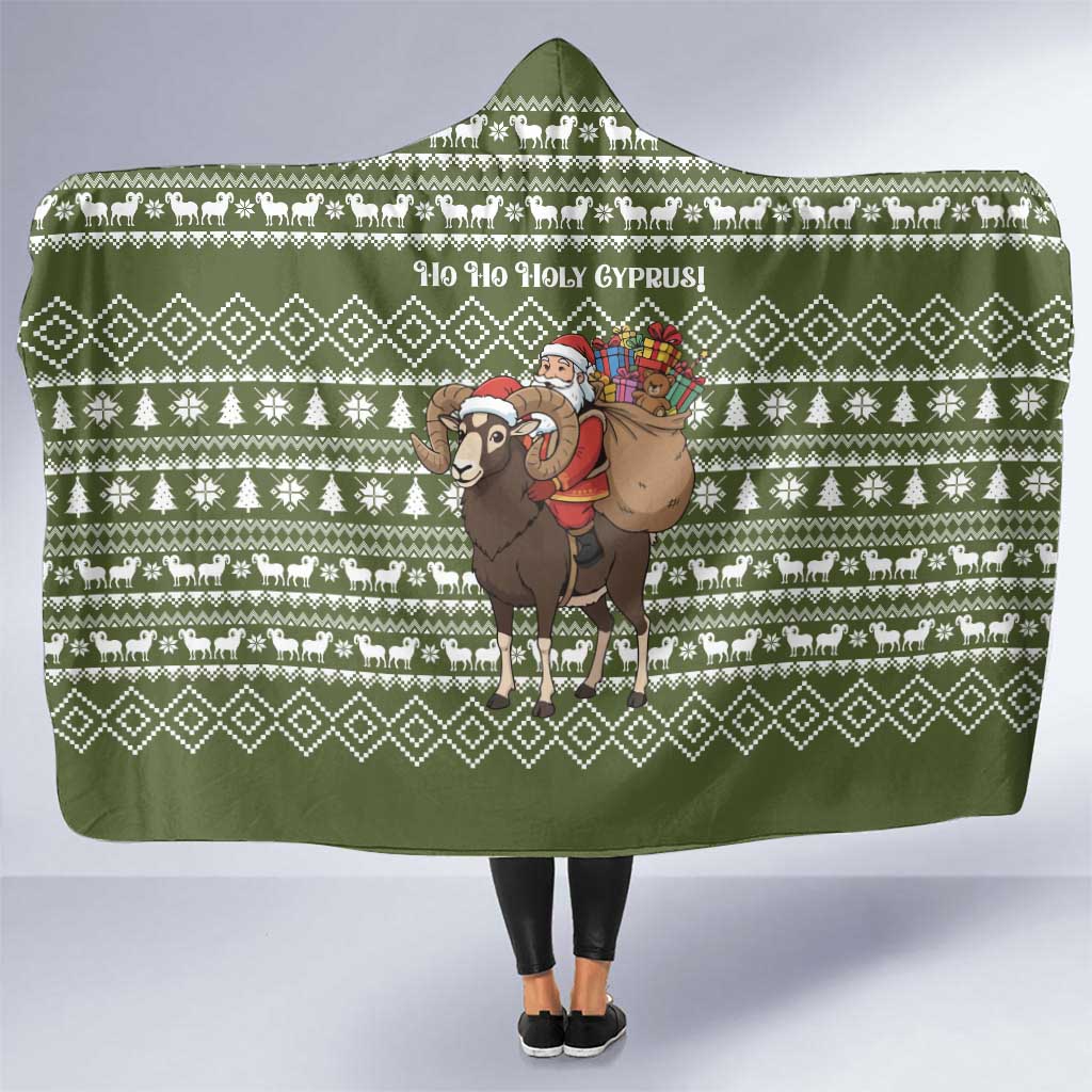 Cyprus Christmas Hooded Blanket with Santa Riding Ram Ho Ho Holy Cyprus Text and Green Holiday - Wonder Print Shop