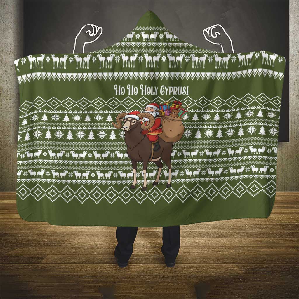 Cyprus Christmas Hooded Blanket with Santa Riding Ram Ho Ho Holy Cyprus Text and Green Holiday - Wonder Print Shop