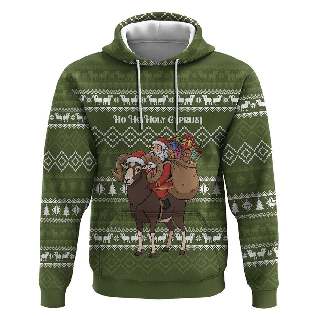 Cyprus Christmas Hoodie with Santa Riding Ram Ho Ho Holy Cyprus Text and Green Holiday - Wonder Print Shop