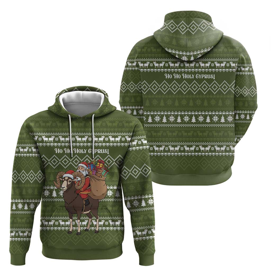 Cyprus Christmas Hoodie with Santa Riding Ram Ho Ho Holy Cyprus Text and Green Holiday - Wonder Print Shop