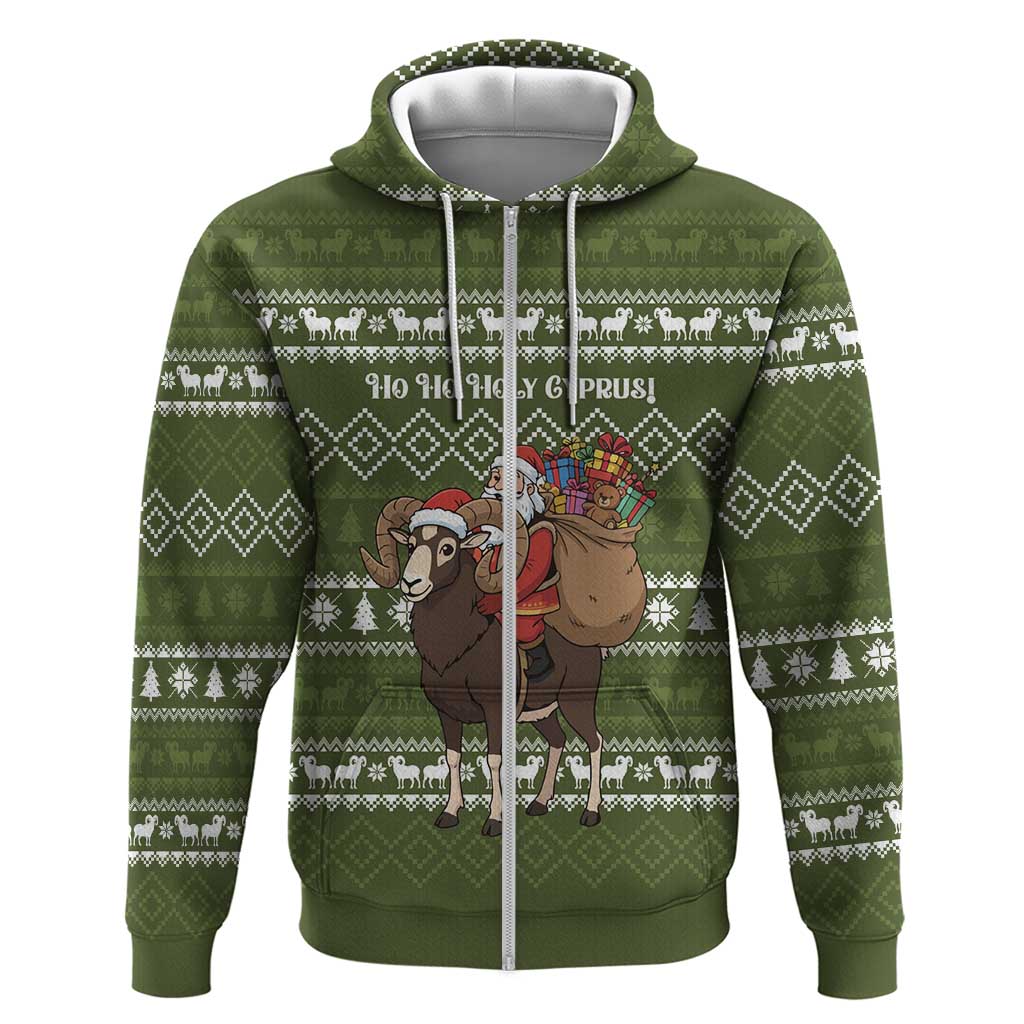 Cyprus Christmas Hoodie with Santa Riding Ram Ho Ho Holy Cyprus Text and Green Holiday - Wonder Print Shop
