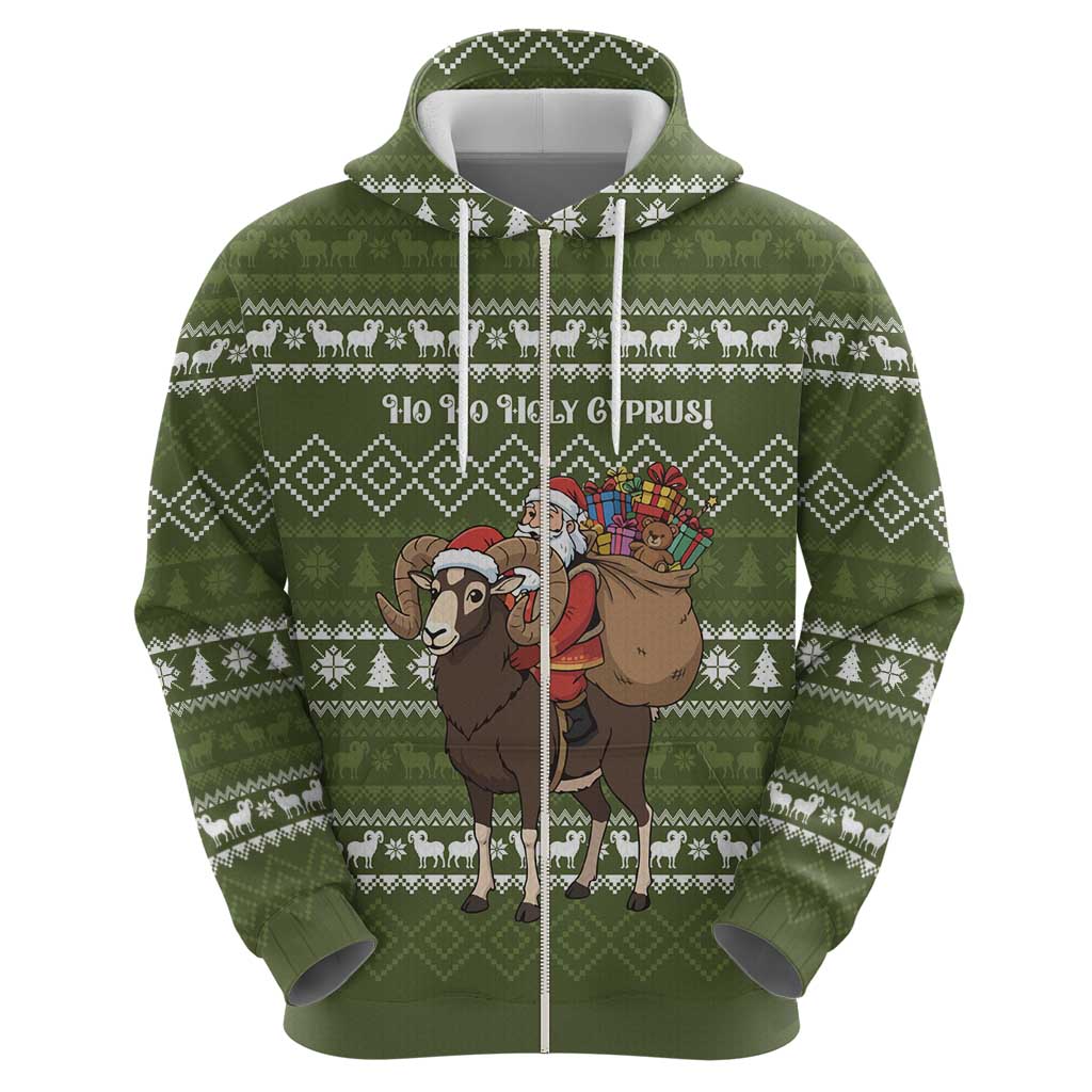 Cyprus Christmas Hoodie with Santa Riding Ram Ho Ho Holy Cyprus Text and Green Holiday - Wonder Print Shop