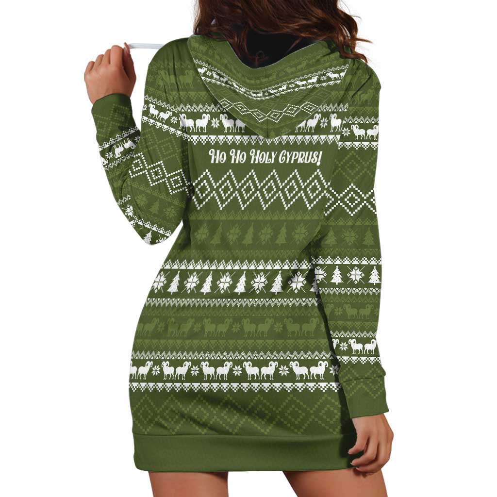 Cyprus Christmas Hoodie Dress with Santa Riding Ram Ho Ho Holy Cyprus Text and Green Holiday - Wonder Print Shop