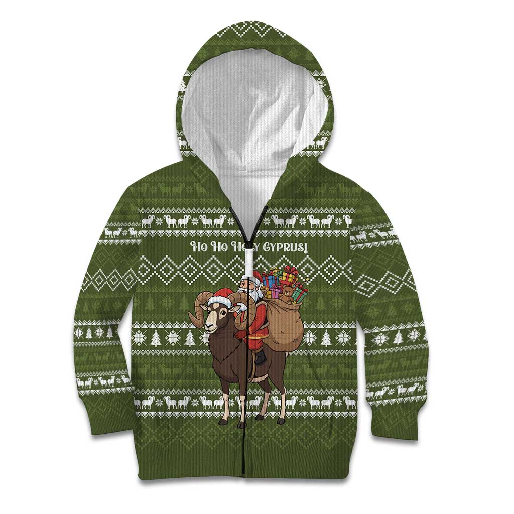 Cyprus Christmas Kid Hoodie with Santa Riding Ram Ho Ho Holy Cyprus Text and Green Holiday - Wonder Print Shop