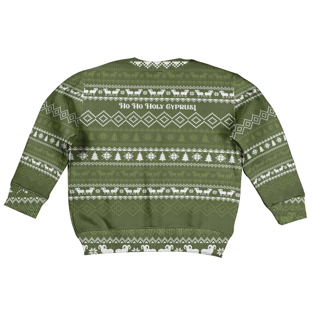 Cyprus Christmas Kid Ugly Christmas Sweater with Santa Riding Ram Ho Ho Holy Cyprus Text and Green Holiday - Wonder Print Shop