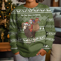 Cyprus Christmas Kid Ugly Christmas Sweater with Santa Riding Ram Ho Ho Holy Cyprus Text and Green Holiday - Wonder Print Shop