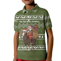 Cyprus Christmas Kid Polo Shirt with Santa Riding Ram Ho Ho Holy Cyprus Text and Green Holiday - Wonder Print Shop