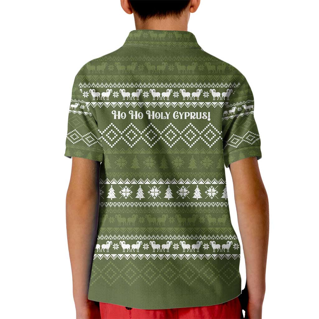 Cyprus Christmas Kid Polo Shirt with Santa Riding Ram Ho Ho Holy Cyprus Text and Green Holiday - Wonder Print Shop