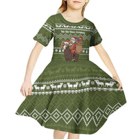 Cyprus Christmas Kid Short Sleeve Dress with Santa Riding Ram Ho Ho Holy Cyprus Text and Green Holiday - Wonder Print Shop