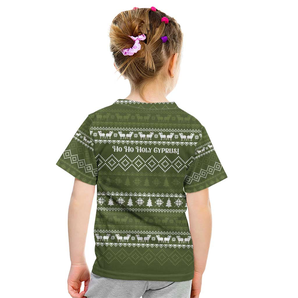 Cyprus Christmas Kid T Shirt with Santa Riding Ram Ho Ho Holy Cyprus Text and Green Holiday - Wonder Print Shop