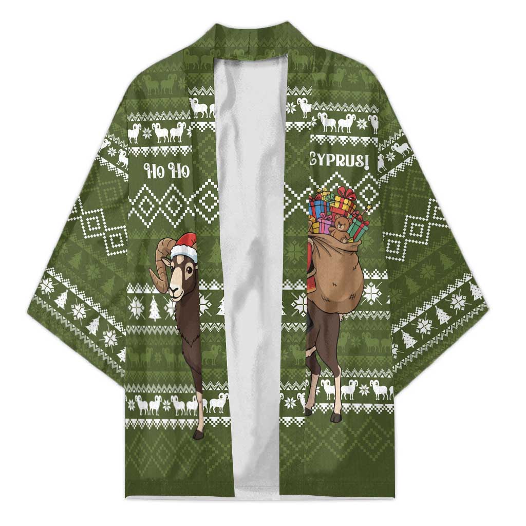 Cyprus Christmas Kimono with Santa Riding Ram Ho Ho Holy Cyprus Text and Green Holiday - Wonder Print Shop