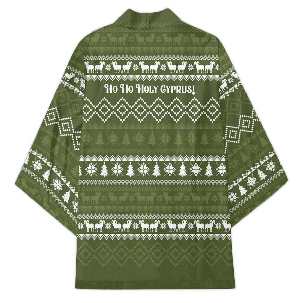 Cyprus Christmas Kimono with Santa Riding Ram Ho Ho Holy Cyprus Text and Green Holiday - Wonder Print Shop