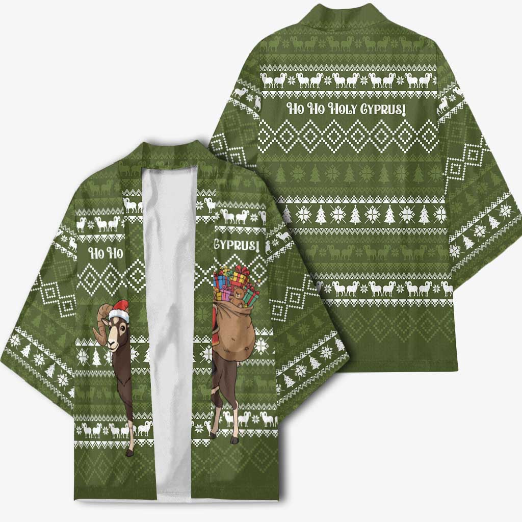Cyprus Christmas Kimono with Santa Riding Ram Ho Ho Holy Cyprus Text and Green Holiday - Wonder Print Shop