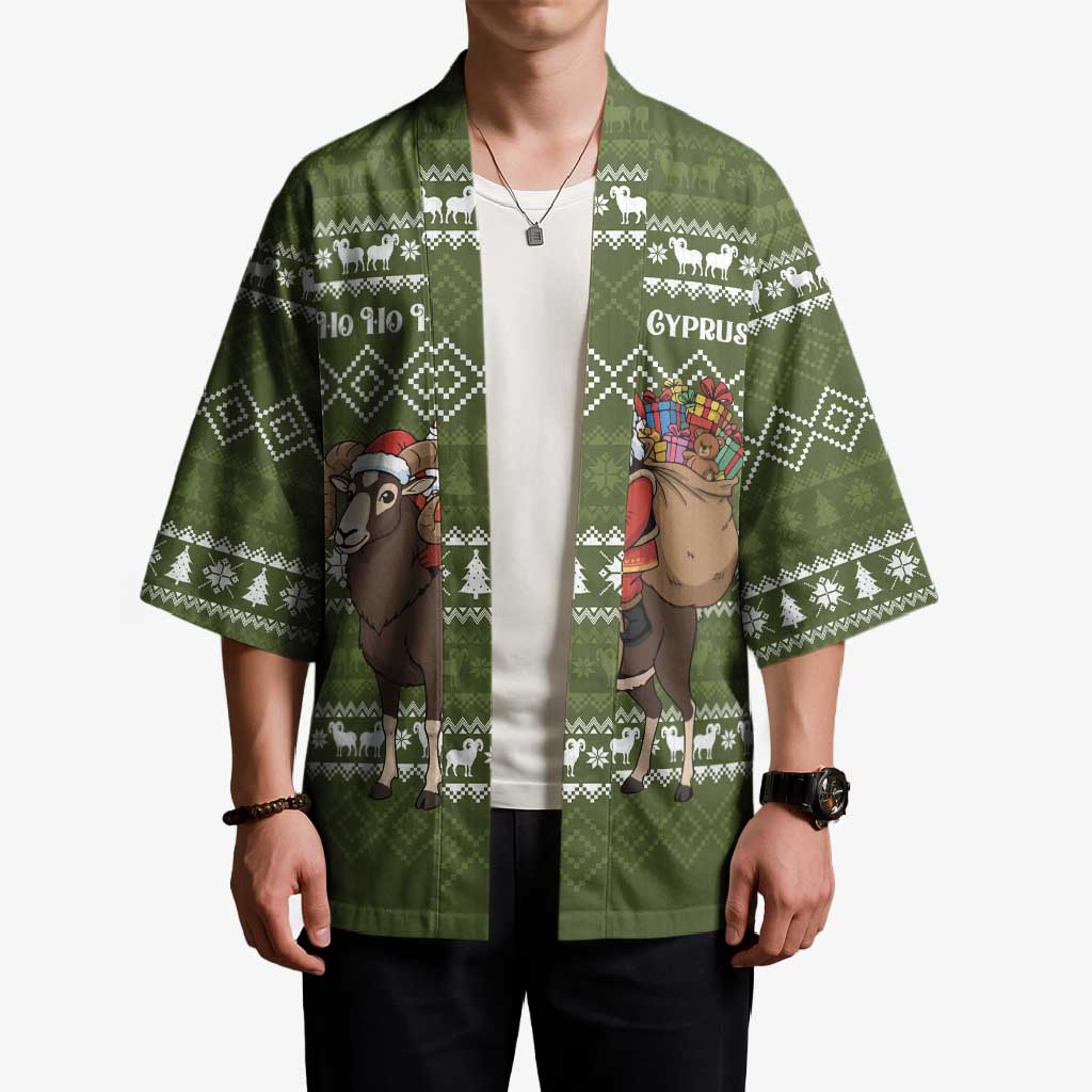 Cyprus Christmas Kimono with Santa Riding Ram Ho Ho Holy Cyprus Text and Green Holiday - Wonder Print Shop
