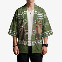 Cyprus Christmas Kimono with Santa Riding Ram Ho Ho Holy Cyprus Text and Green Holiday - Wonder Print Shop
