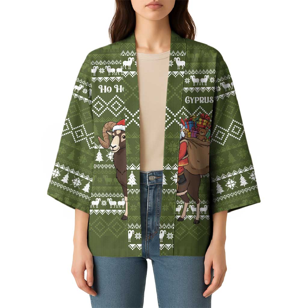 Cyprus Christmas Kimono with Santa Riding Ram Ho Ho Holy Cyprus Text and Green Holiday - Wonder Print Shop