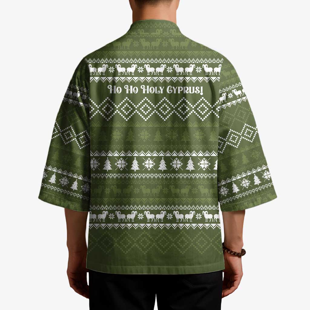 Cyprus Christmas Kimono with Santa Riding Ram Ho Ho Holy Cyprus Text and Green Holiday - Wonder Print Shop