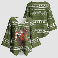 Cyprus Christmas Kimono Sleeve Blouse with Santa Riding Ram Ho Ho Holy Cyprus Text and Green Holiday - Wonder Print Shop