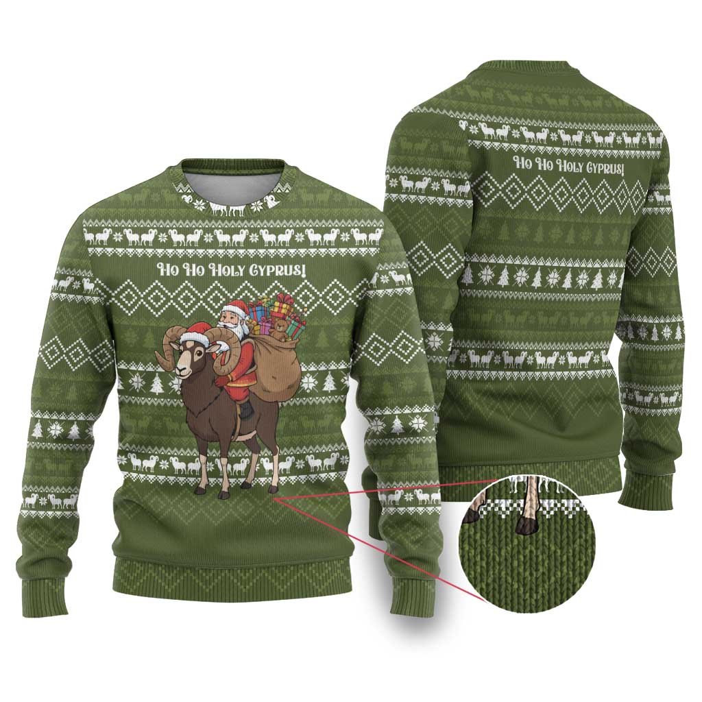 Cyprus Christmas Ugly Christmas Sweater with Santa Riding Ram Ho Ho Holy Cyprus Text and Green Holiday - Wonder Print Shop