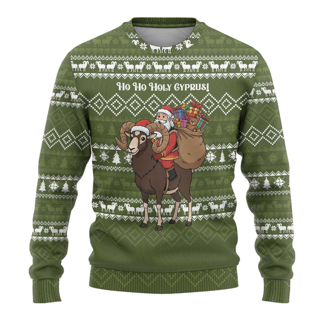 Cyprus Christmas Ugly Christmas Sweater with Santa Riding Ram Ho Ho Holy Cyprus Text and Green Holiday - Wonder Print Shop
