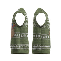 Cyprus Christmas Knitted V-Neck Vest with Santa Riding Ram Ho Ho Holy Cyprus Text and Green Holiday - Wonder Print Shop