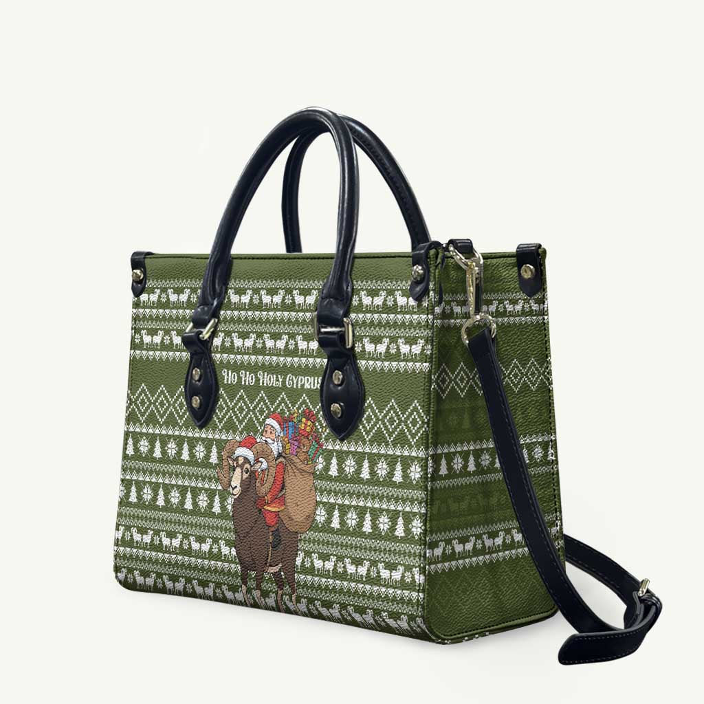 Cyprus Christmas Leather Bag with Santa Riding Ram Ho Ho Holy Cyprus Text and Green Holiday - Wonder Print Shop